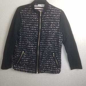 Zenergy by Chico's Black Lace‎ Front Zip Bomber Jacket Women's 2